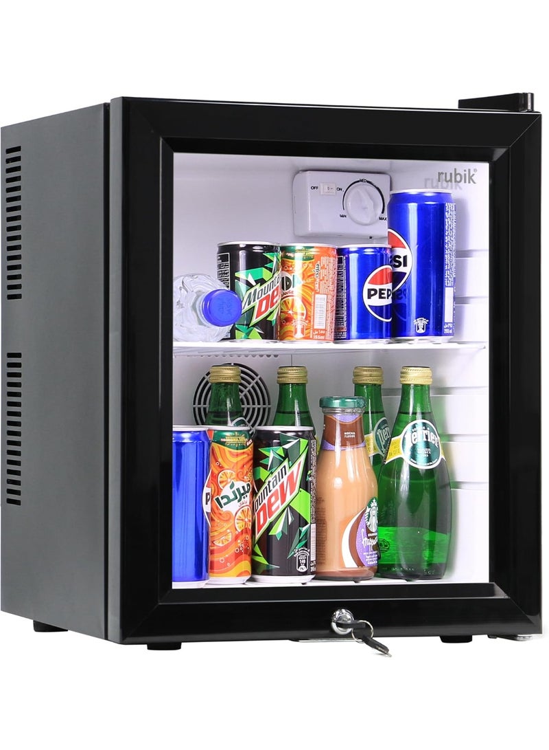 Rubik ثلاجة صغيرة مع قفل مفتاح، باب زجاجي تيار متردد 220 فولت، مبرد مشروبات للأطعمة والمشروبات والعناية بالبشرة، رائع للاستخدام في المنزل والمكتب والفندق (سعة 30 لتر) - Image 1